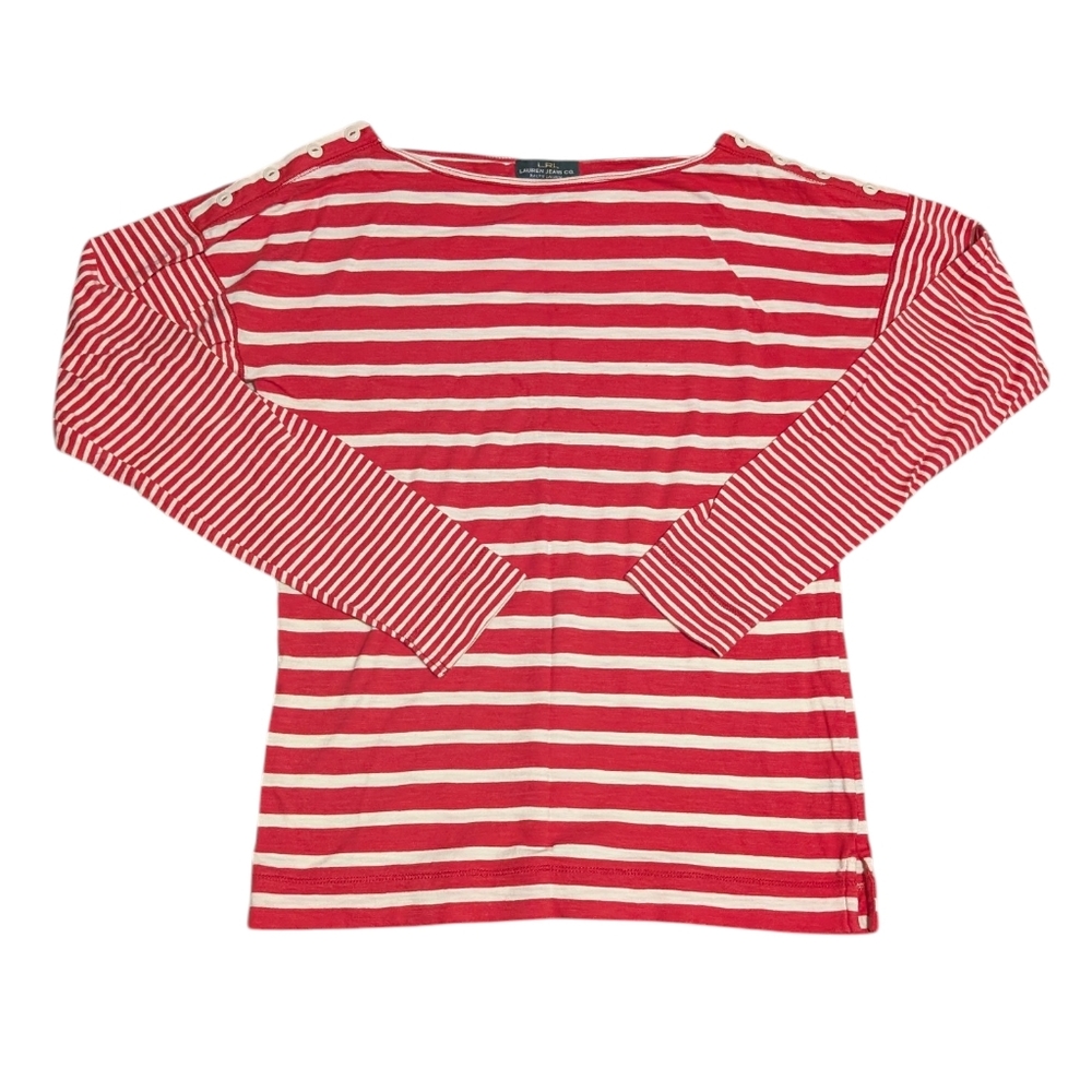 LRL Lauren Ralph Lauren Jeans Co. Red White Striped Long Sleeve Shirt